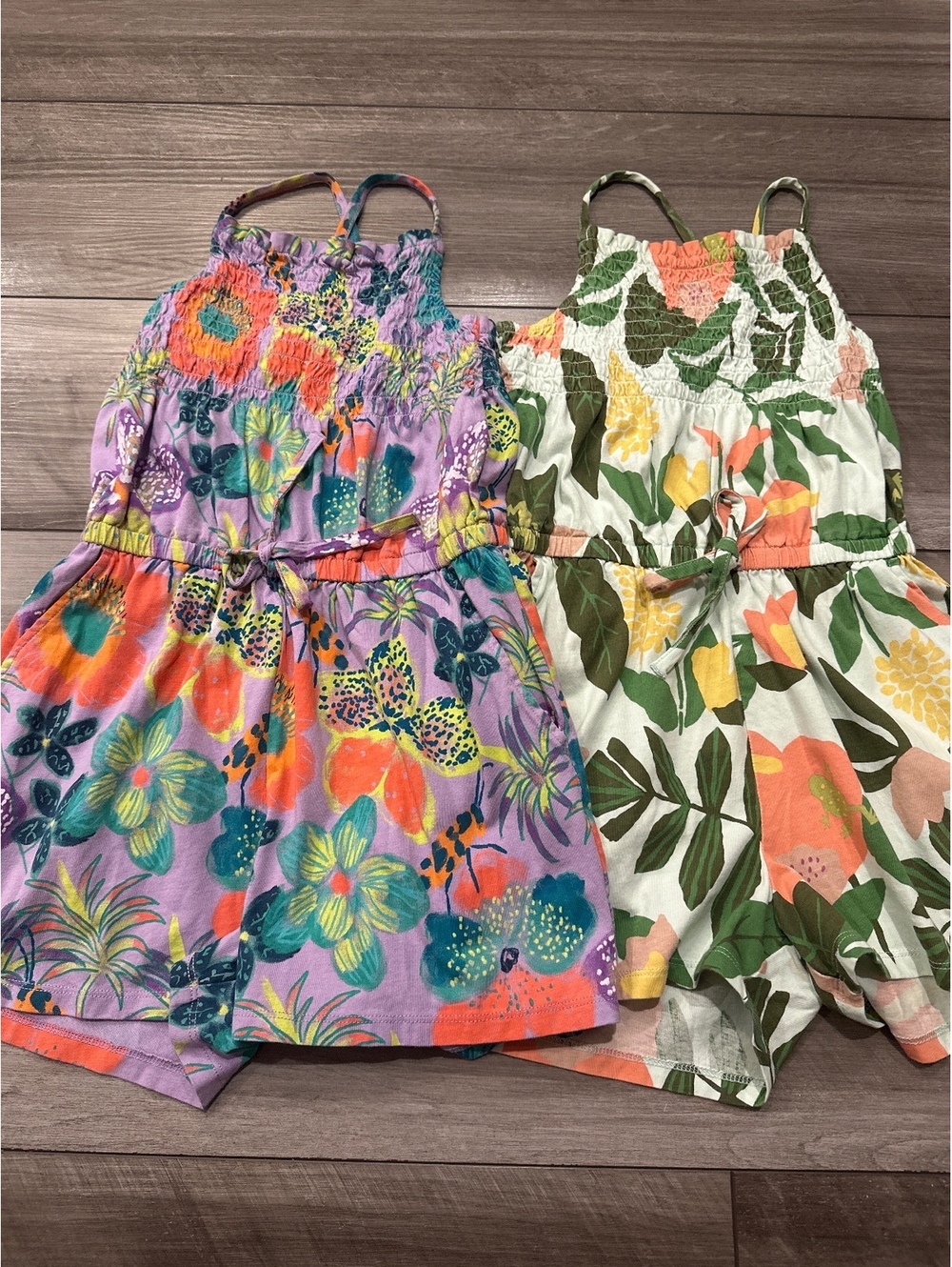 Tea Collection Set of 2 Girls Rainforest/Botanical 100% Cotton Rombers